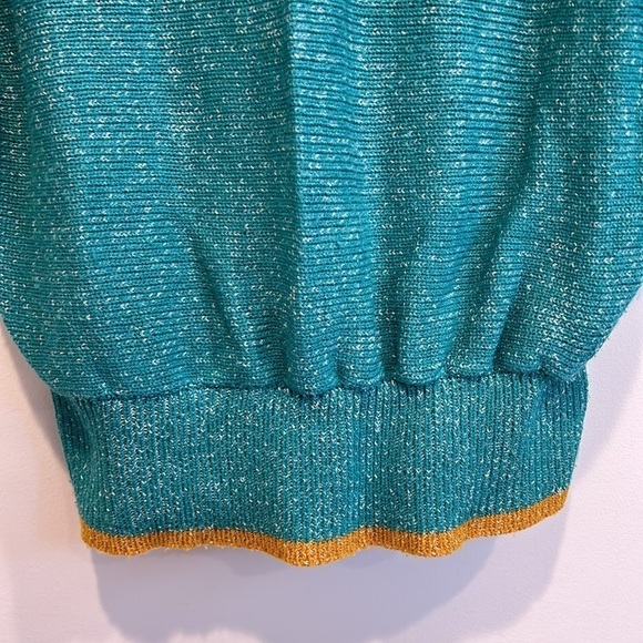 Vintage 80s Umi collections by Anne Crimmins embroidered 3/4 sleeve sweater teal - Picture 5 of 6